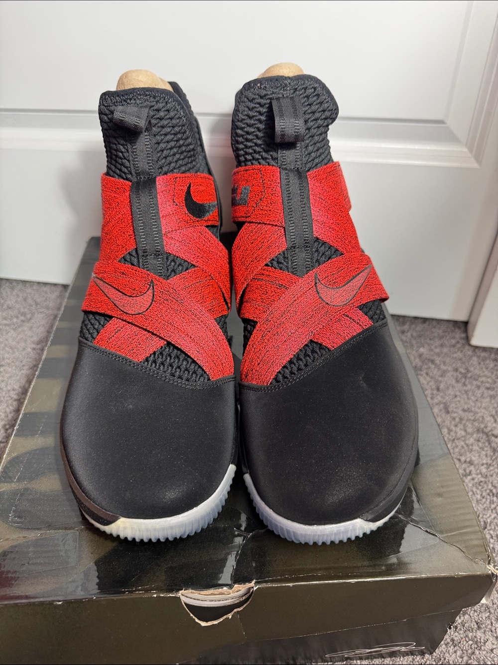 Black and Red LeBron High-Top Basketball Sneakers